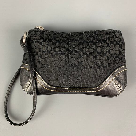 COACH Black Contrast Stitch Nylon Leather Wristlet - Picture 1 of 1